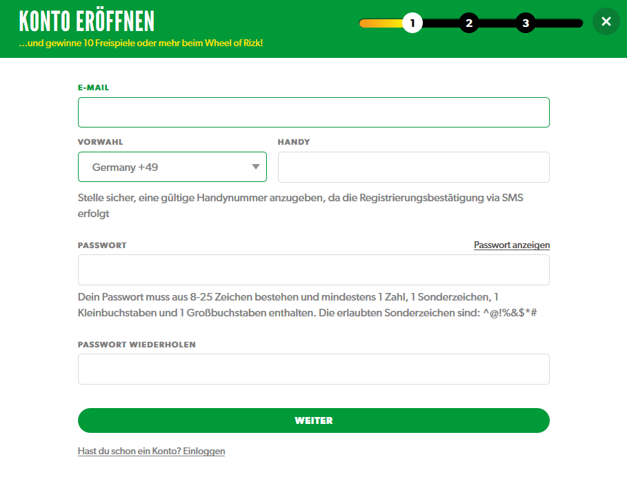 registrieren sie in rizk casino innerhalb eine minute!